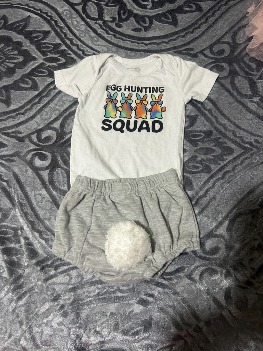 The Children's Place White 'Egg Hunting Squad' Onesie with Gray Bloomers